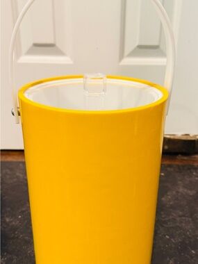 Vintage MCM Morgan Bucket Brigade Yellow Ice Bucket with White Handle
